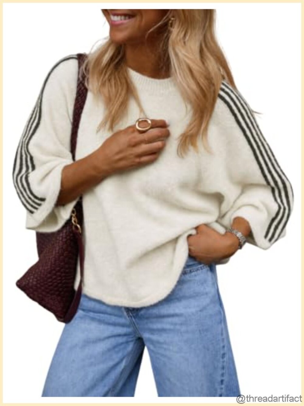 Oversized Striped Knit Sweater Short Sleeve Crew Neck Pullover Top
